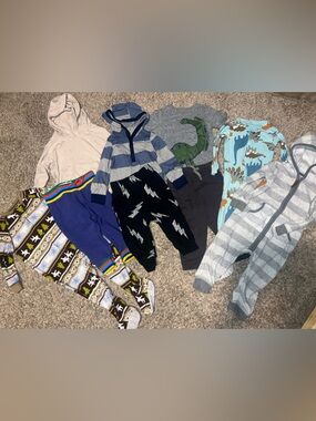 Carter's 6-9 Month Baby Clothes Bundle Boys' Sleep and Play Mix Dinosaur Stripes